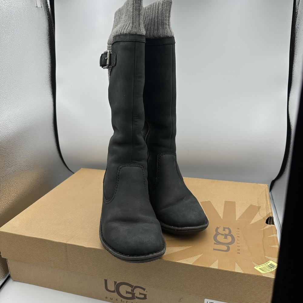 UGG Boots Womens Size 7 Black Skyfall Wedge Shearling Knit Cuff 1006145 - Picture 9 of 16